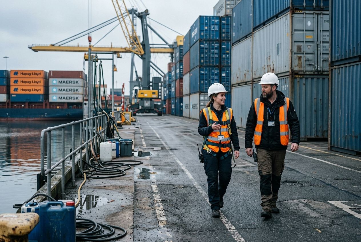 Two Südvik colleagues on a container quay