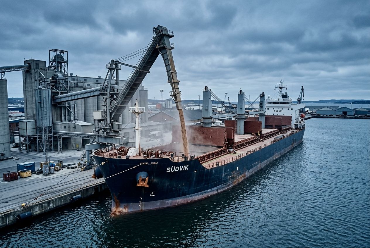 Südvik bulk carrier loading grain at a terminal