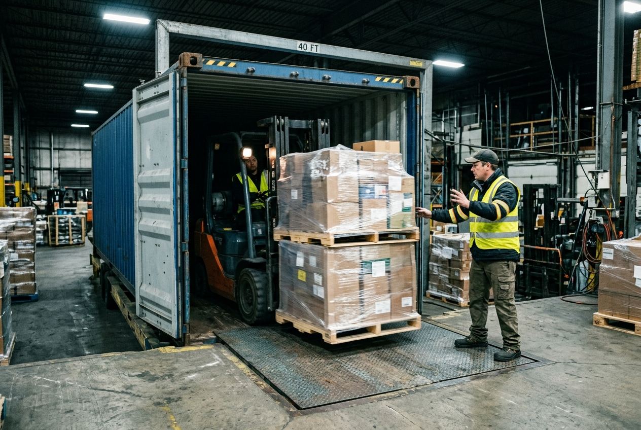Pallets being loaded into a Südvik container